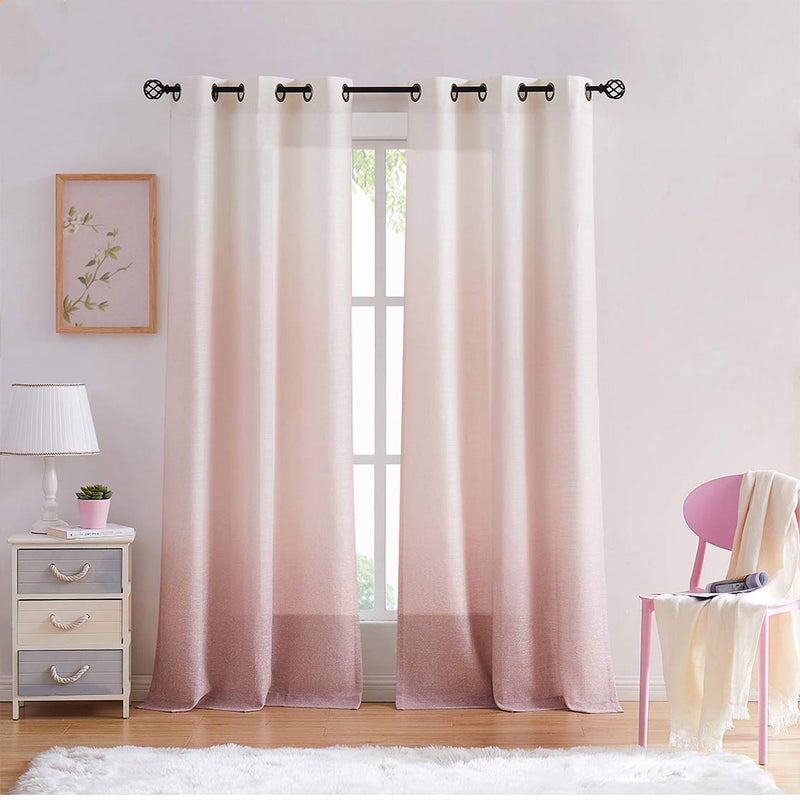 Central Park Ombre Rayon Blend Heavy Linen Texture Window Curtain Panel 6 Grommets Top Gradient Cream White to Pink Dust Rose Window Drapes Treatment for Living Room/Bedroom, Set of 2, 40" x 108" each - Image 1